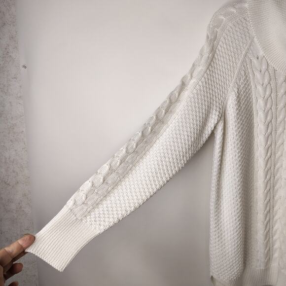 Michael Kors Heavy Cowl Neck Sweater‎ Womens Medium Cream Cable / Waffle Knit - Picture 6 of 15